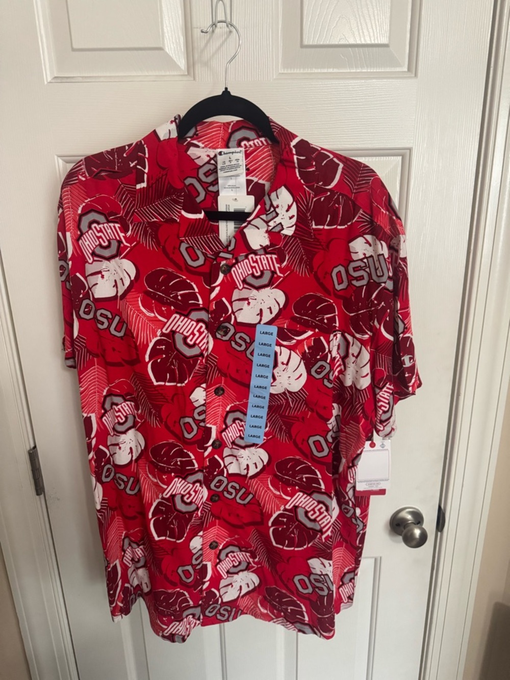 Ohio State Buckeyes Hawaiian Champion Button Up Shirt LRG Red Floral Aloha NWT